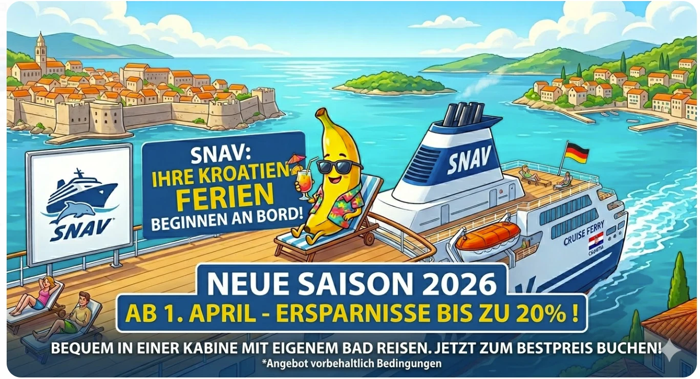 SNAV 2026: Start der Verbindungen nach Kroatien mit Rabatten von bis zu 20 %