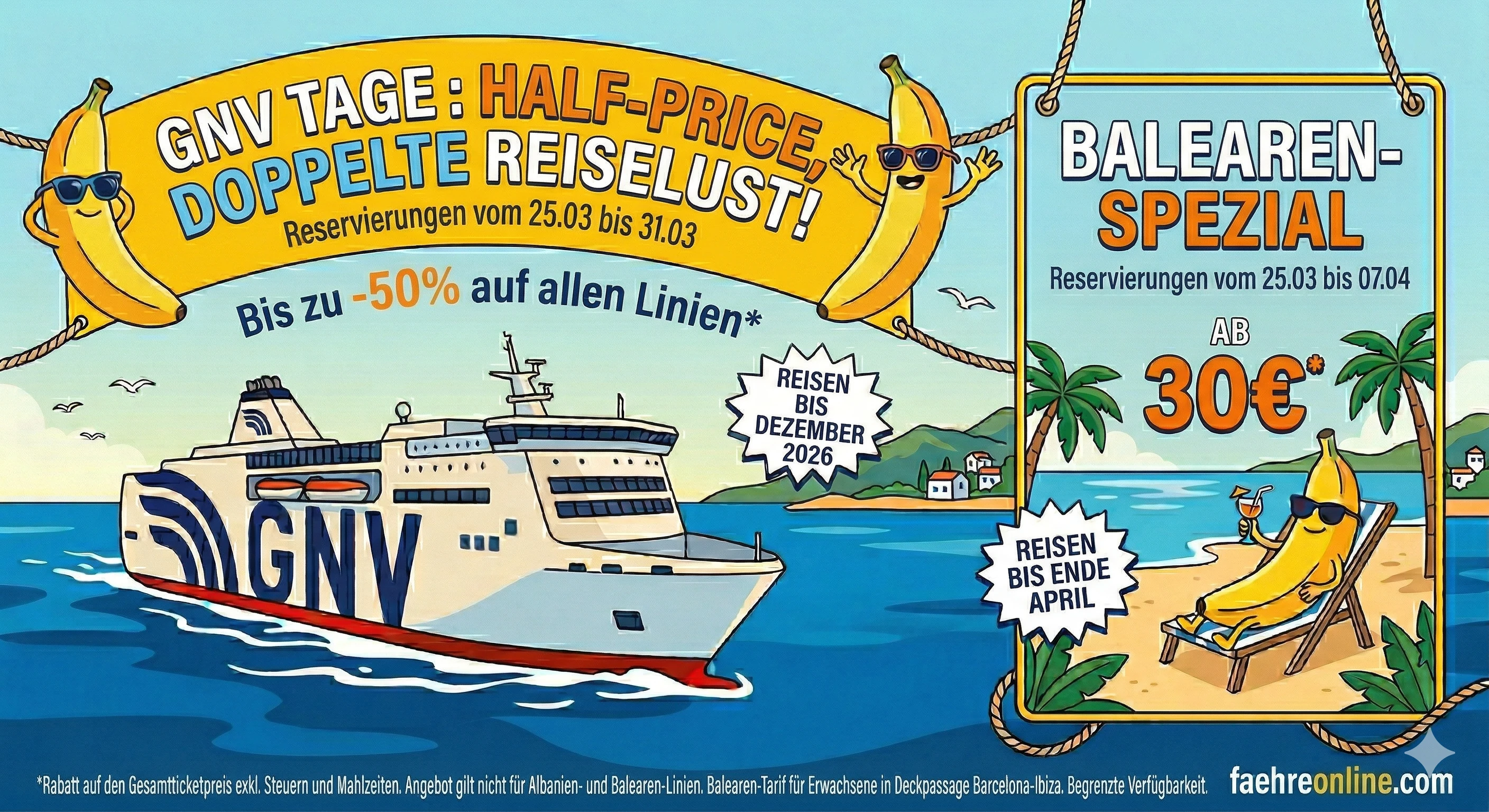 GNV mit tollen Angeboten: Reisen zum halben Preis bis Dezember und Balearen schon ab 30 €!