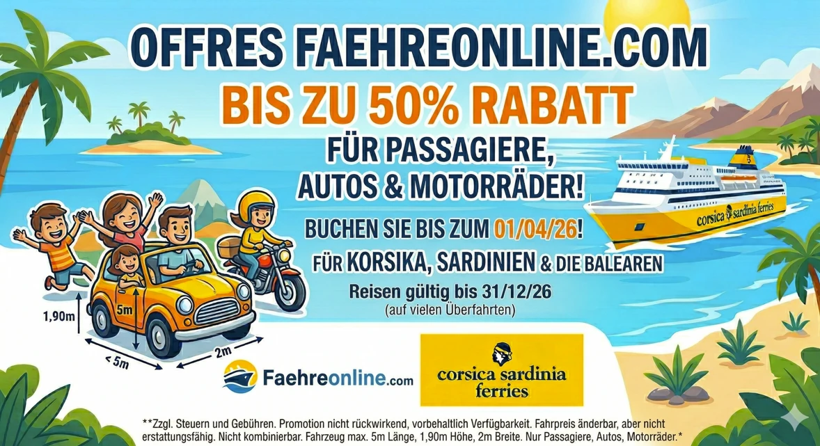 Corsica e Sardegna Ferries: Unverzichtbarer Rabatt von 50 %!