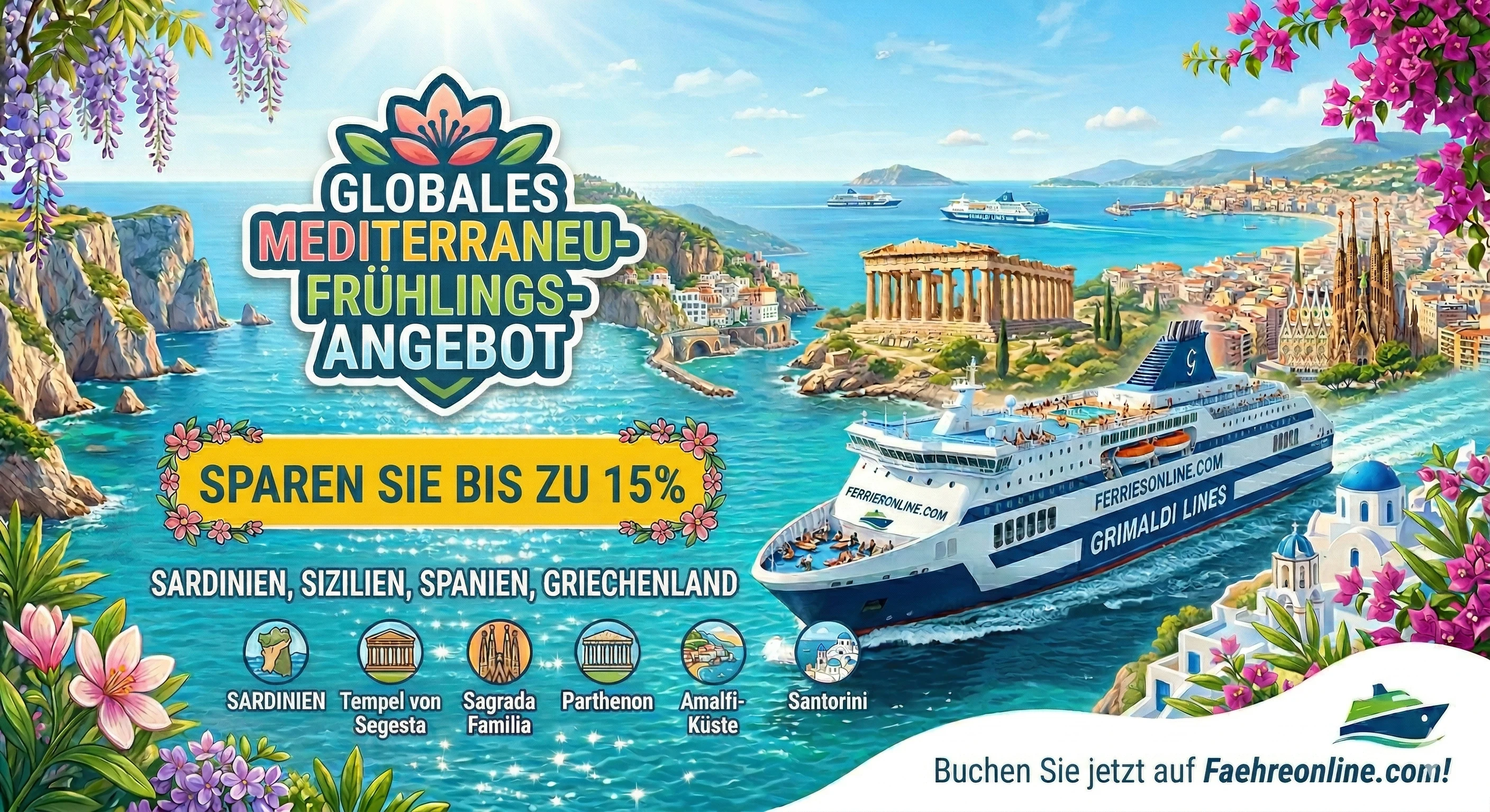 Frühlingsangebot von Grimaldi Lines: 15 % Rabatt auf Ihre Reisen im Frühling und Herbst!