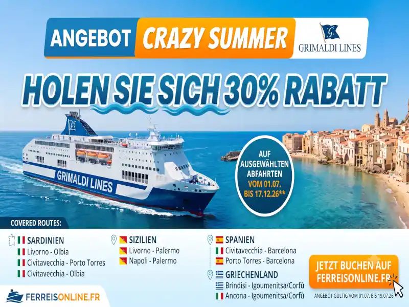 Grimaldi Lines Crazy Summer – 30 % Rabatt auf Sardinien und Sizilien
