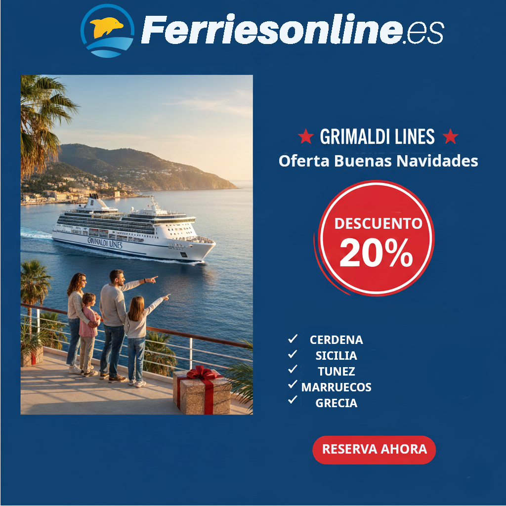 Grimaldi Lines 20% de descuento: ¡Oferta Felices Fiestas 2025! (Sólo hasta el 25/12)