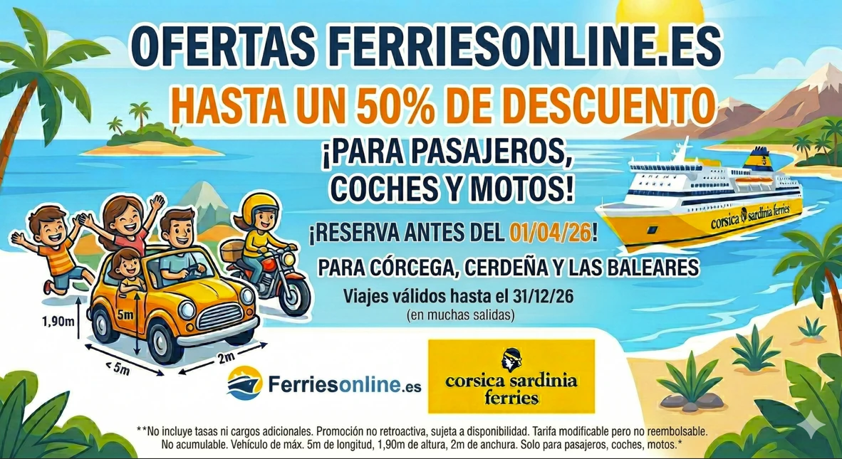Corsica e Sardegna Ferries: ¡Descuento imperdible del 50 %!