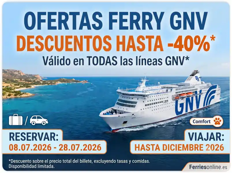Ofertas de GNV 2026: descuentos de hasta el 40 % en Ferriesonline.es