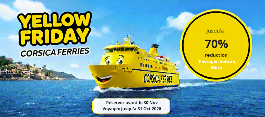 Ferries Sardaigne et Corse : VENDREDI JAUNE EST ICI ! Réductions jusqu'à 70% !