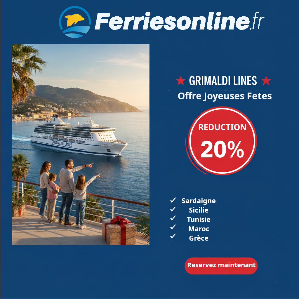 Grimaldi Lines 20% de réduction : Happy Holidays 2025 offer ! (Seulement jusqu'au 25/12)