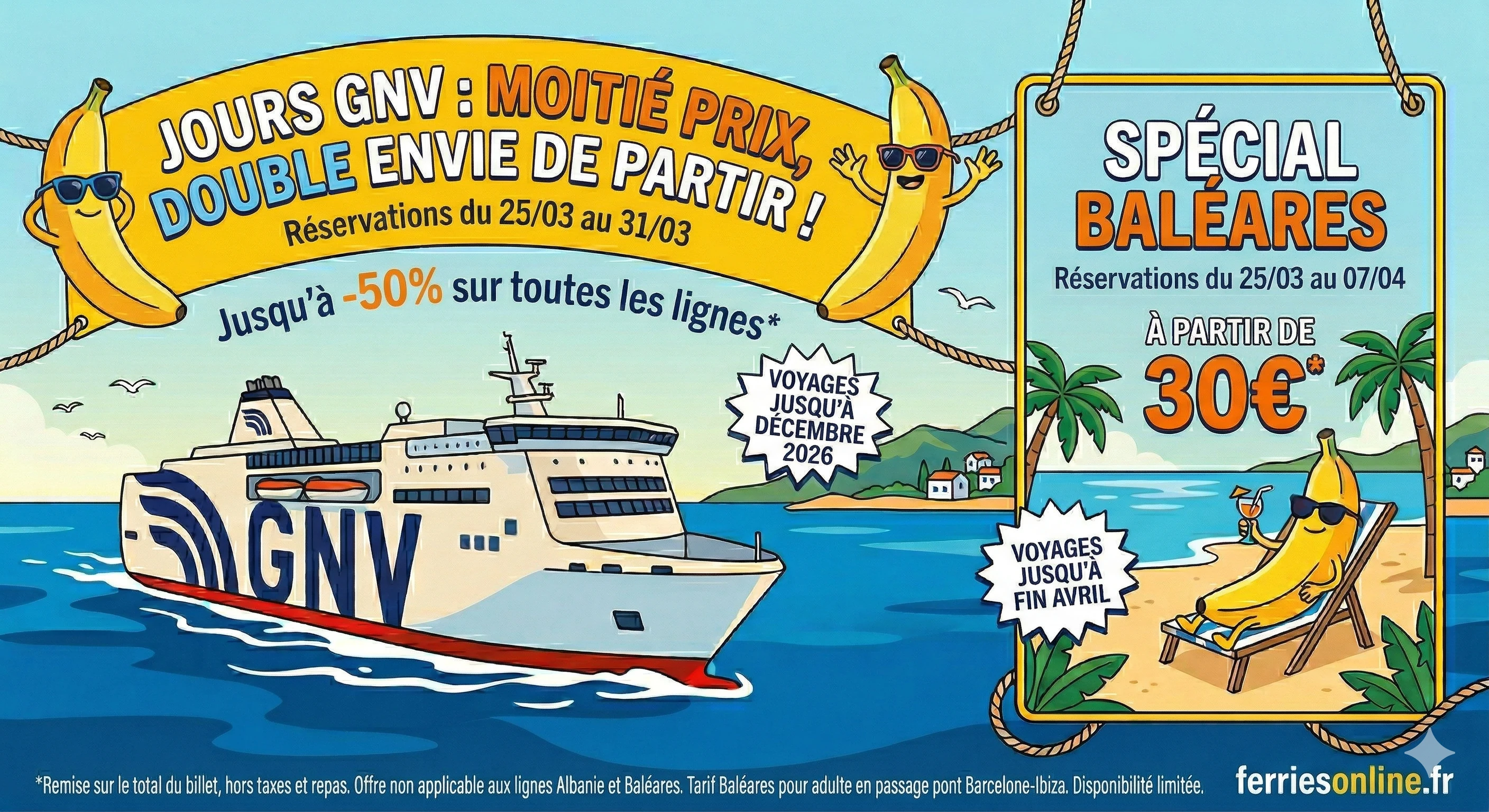 GNV lance ses offres : voyages à moitié prix jusqu'en décembre et les Baléares à partir de seulement 30 € !