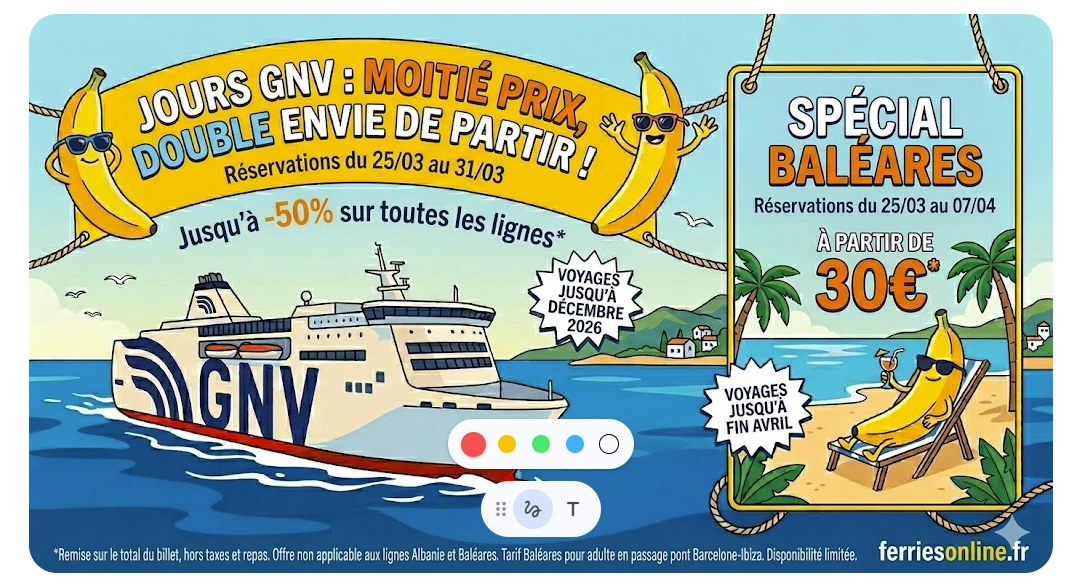 GNV lance ses offres : voyages &agrave; moiti&eacute; prix jusqu'en d&eacute;cembre et les Bal&eacute;ares &agrave; partir de seulement 30 &euro; !