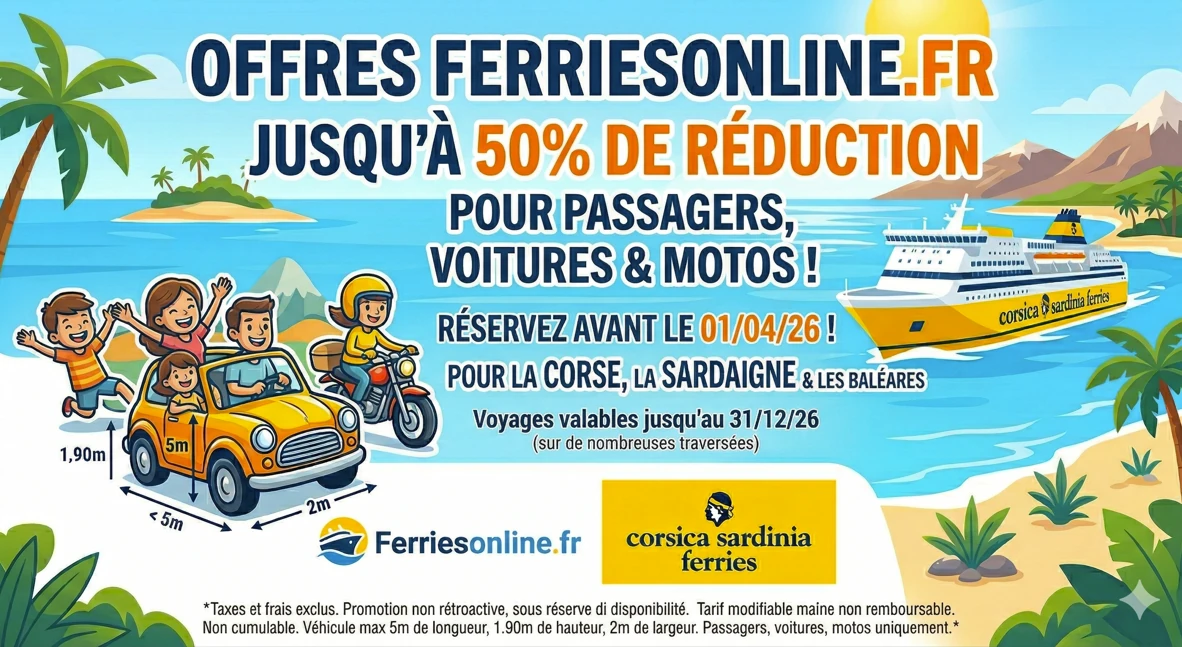 Corsica e Sardegna Ferries : une réduction exceptionnelle de 50 % à ne pas manquer !