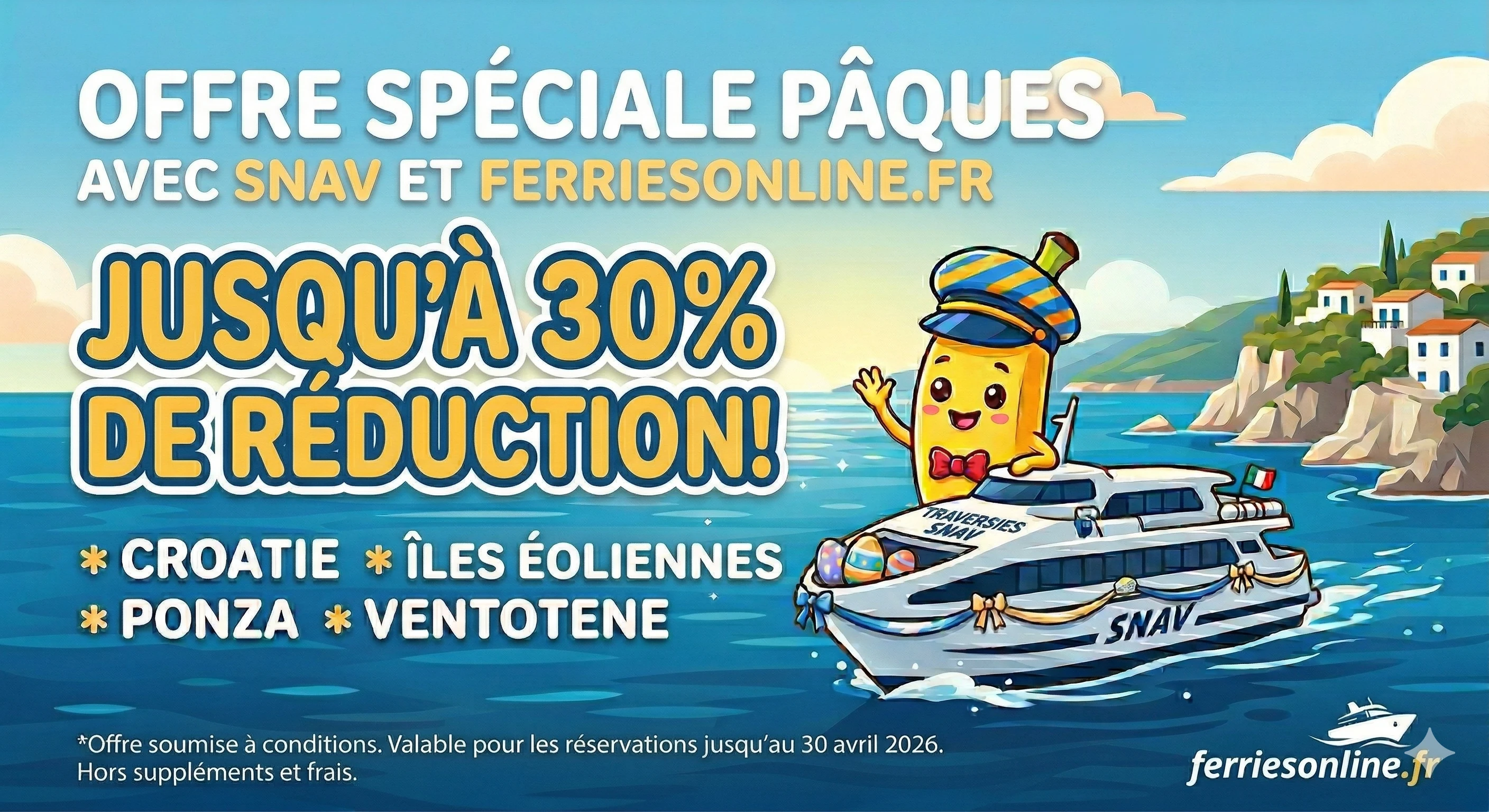 Offres de P&acirc;ques SNAV : jusqu'&agrave; 30 % de r&eacute;duction pour la Croatie, les &icirc;les &Eacute;oliennes et les &icirc;les Pontines