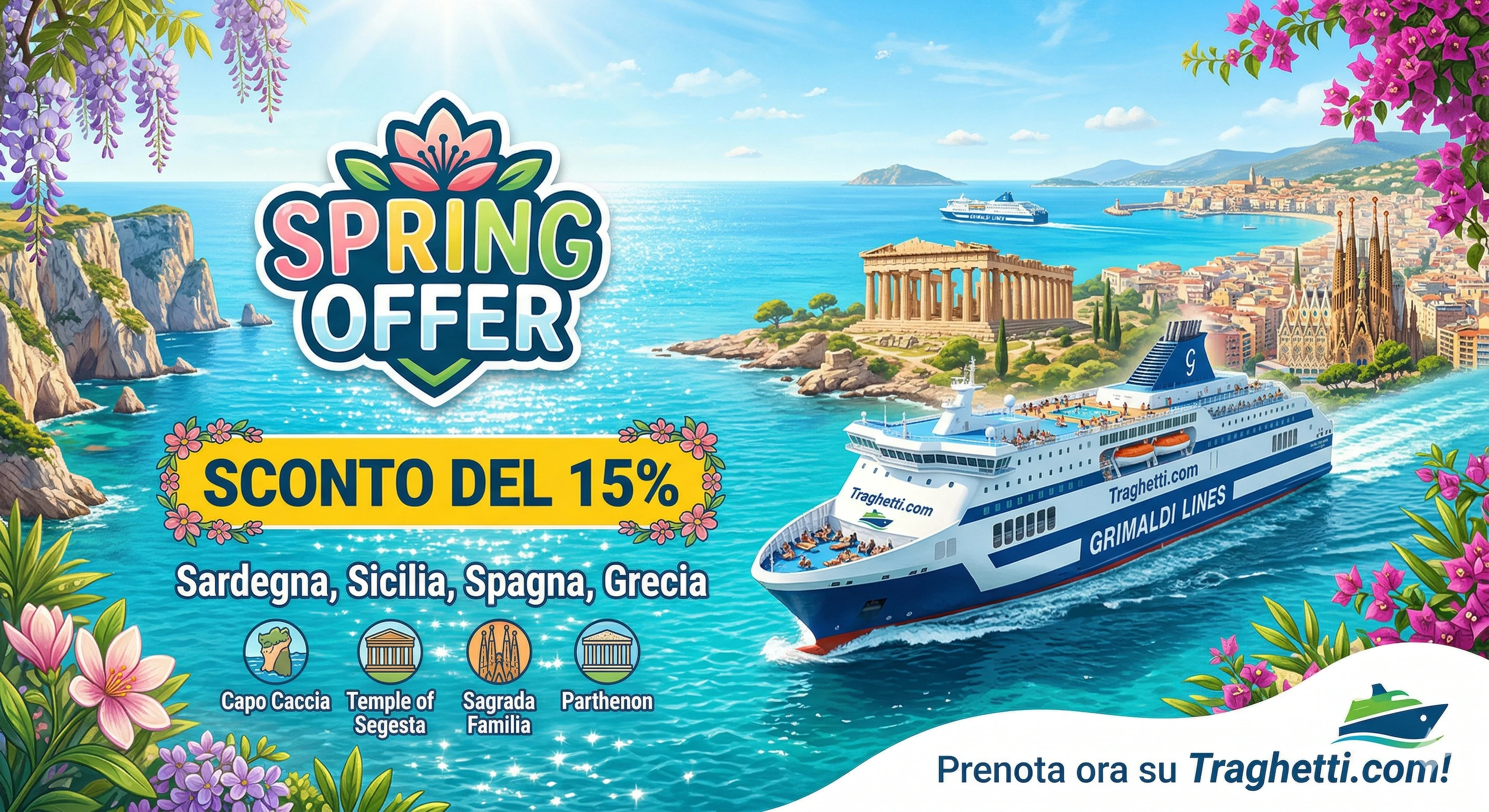 Spring Offer Grimaldi Lines: il 15% di sconto per i tuoi viaggi di Primavera e Autunno!