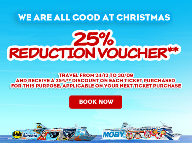 WITH MOBY AND TIRRENIA TRIP TO CHRISTMAS AND EARN DISCOUNTS!