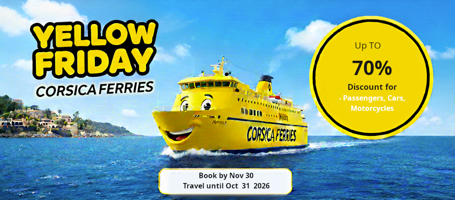 Sardinia and Corsica Ferries: YELLOW FRIDAY IS HERE! Discounts Up to 70%!