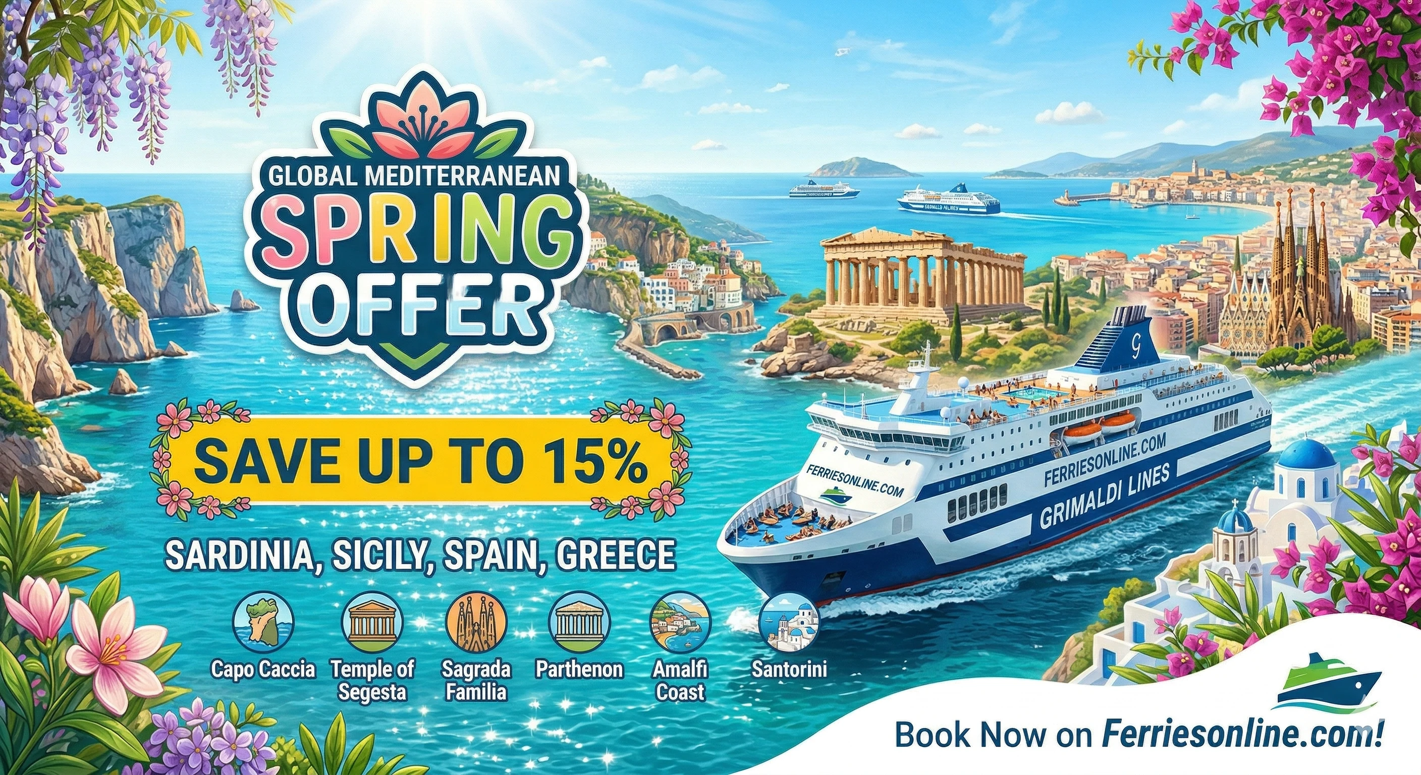 Grimaldi Lines Spring Offer: 15% off your spring and fall trips!