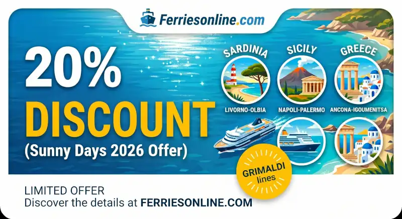 Grimaldi Lines "Sunny Days 2026" Offer: 20% off to Sardinia, Sicily, and Greece!